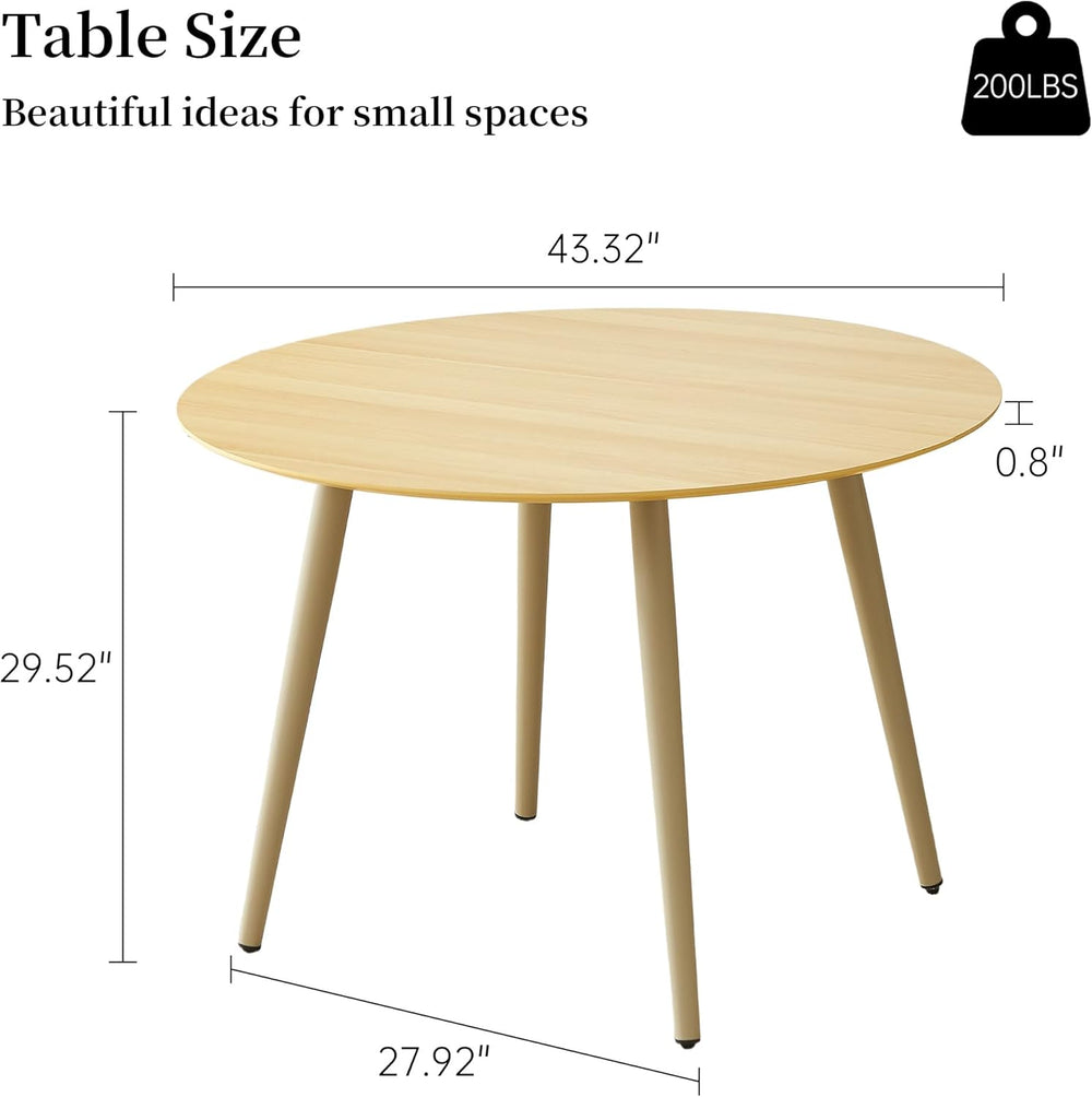 HIPIHOM 43.3 Inch Cream Round Dining Table for 4, Space-Saving Dinette Perfec...