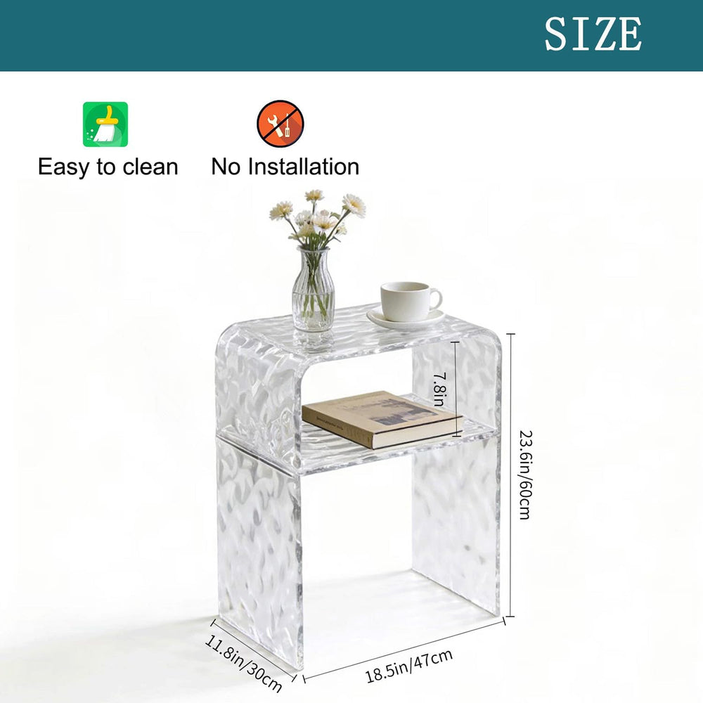 Acrylic 2-Tier End Table – 23.6”H Modern Nightstand with Shelf, Sturdy Bedsid...