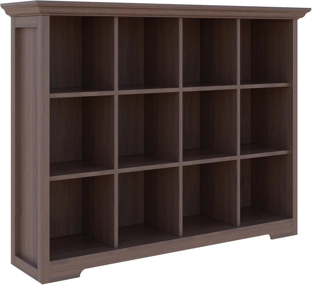 OSCHF 12-Cube Open Bookcase with Base, 3-Tier Wooden Bookshelf, Walnut
