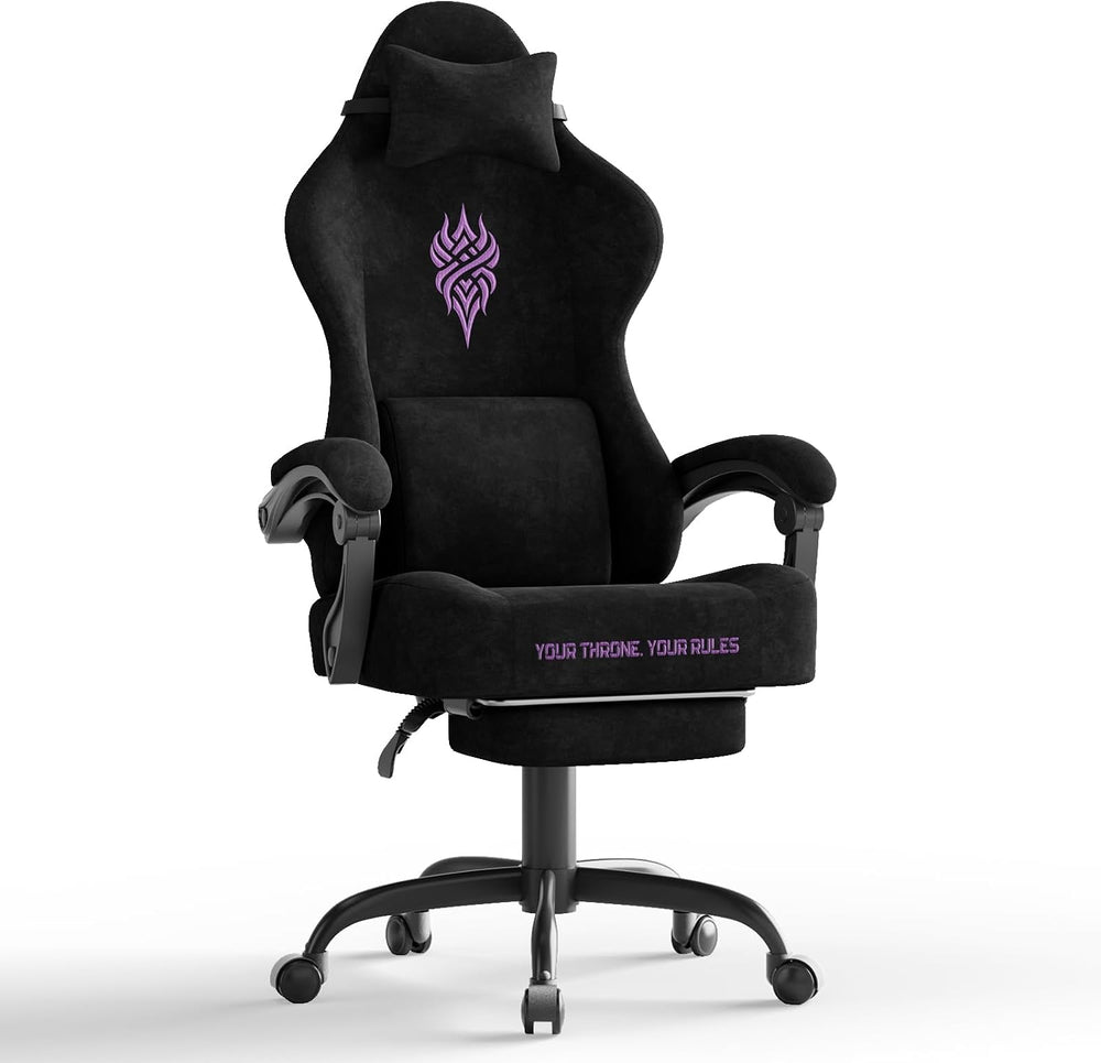 Soontrans Black Velvet Fabric Gaming Chairs with Footrest, Ergonomic Comforta...