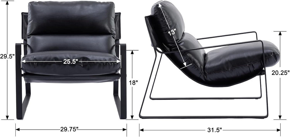 DUOMAY Set of 2 Modern PU Leather Accent Armchair, Black