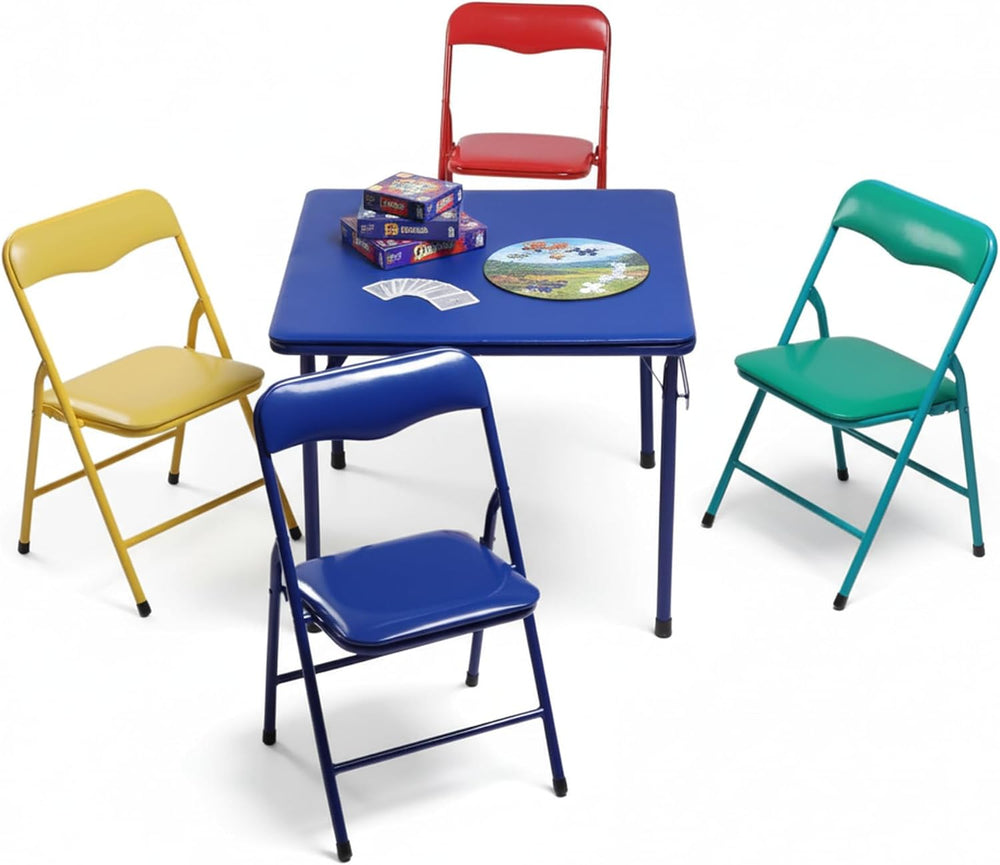 FurnitureR 5-Piece Folding Table and Chair Set, Compact Square Activity Table...