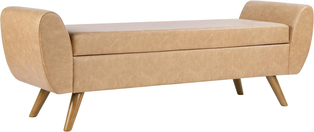 HomePop 60" Modern Storage Bench with Wood Legs - Sand Faux Leather