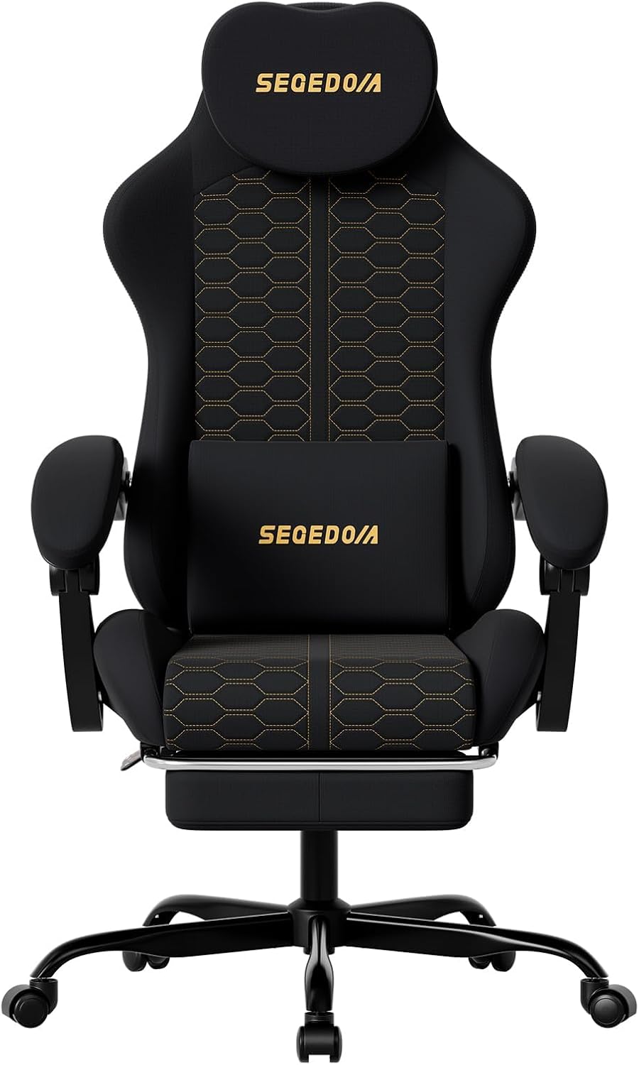 Honeycomb Embossed Gaming Chair with Footrest & Massage Lumbar Support, A...