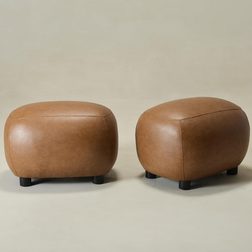 KINWELL 23" Wide Faux Leather Upholstered Ottoman Set of 2, Camel | Livi...