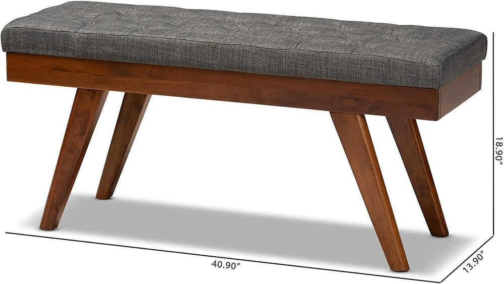 Baxton Studio Alona Mid-Century Modern Medium Grey Fabric Upholstered Wood Di...
