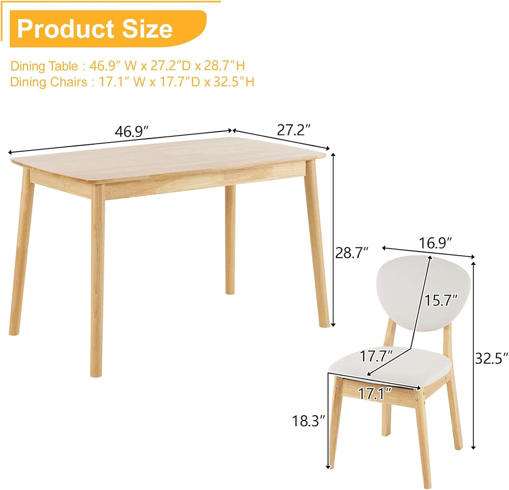 Karl home 5-Piece Dining Table Set for 4, Solid Wood Frame, Nature | Mid-cent...