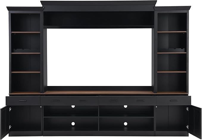 Farmhouse 4-Piece Entertainment Center with Bookshelf for TVs Up to 70",...