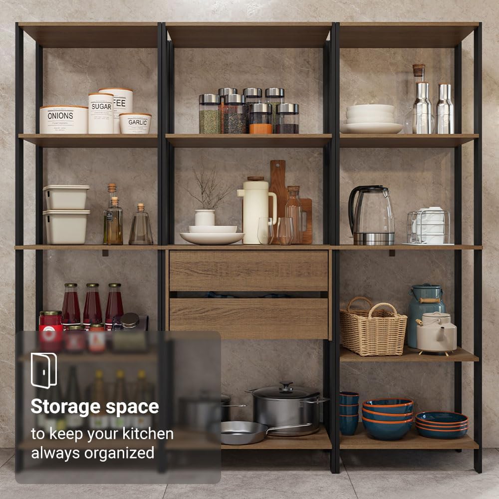 Madesa Kitchen Pantry Storage Rack with 2 Drawers and Open Shelves 74" L...