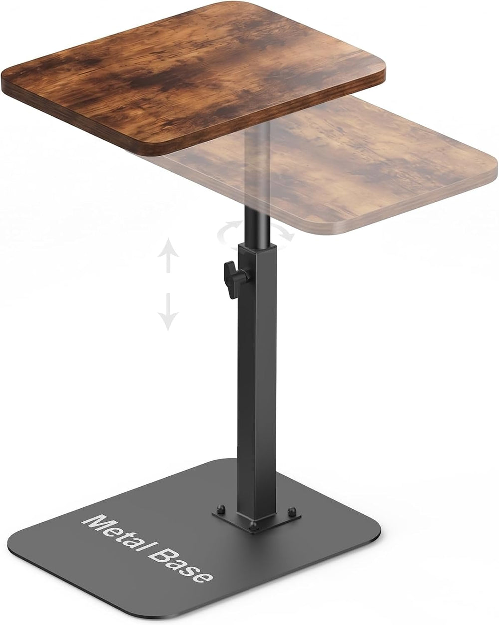 TV Tray Table Adjustable Height Swivel Couch Table with Heavy Metal Base