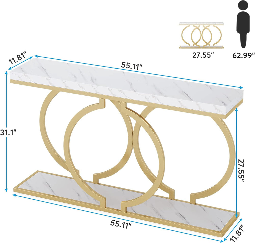 Tribesigns Gold Console Table, 55 inch Modern Entryway Table with Geometric M...
