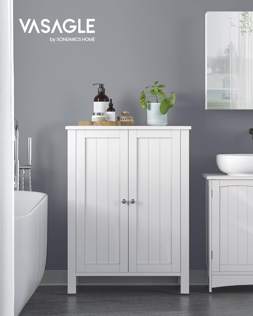 VASAGLE Floor Storage Cabinet, Freestanding Storage Unit with 2 Adjustable Sh...