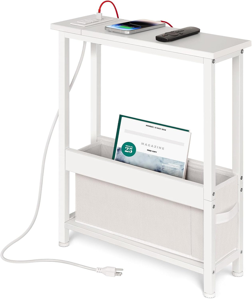 BAMGROW Slim Charging End Table with Storage - for Small Spaces and Bedroom (...