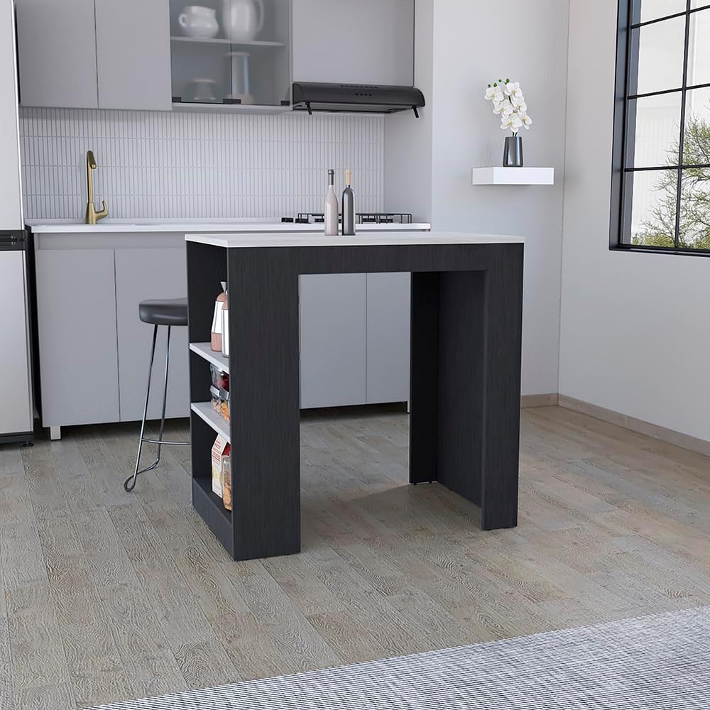 Kitchen Island with 3-Side Shelves, Multicolor, Engineered Wood | Multicolor ...