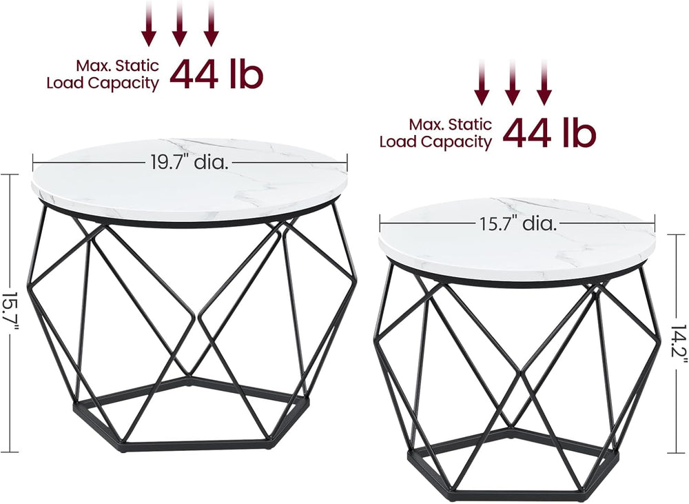 VASAGLE Small Round Coffee Table Set of 2, with Steel Frame