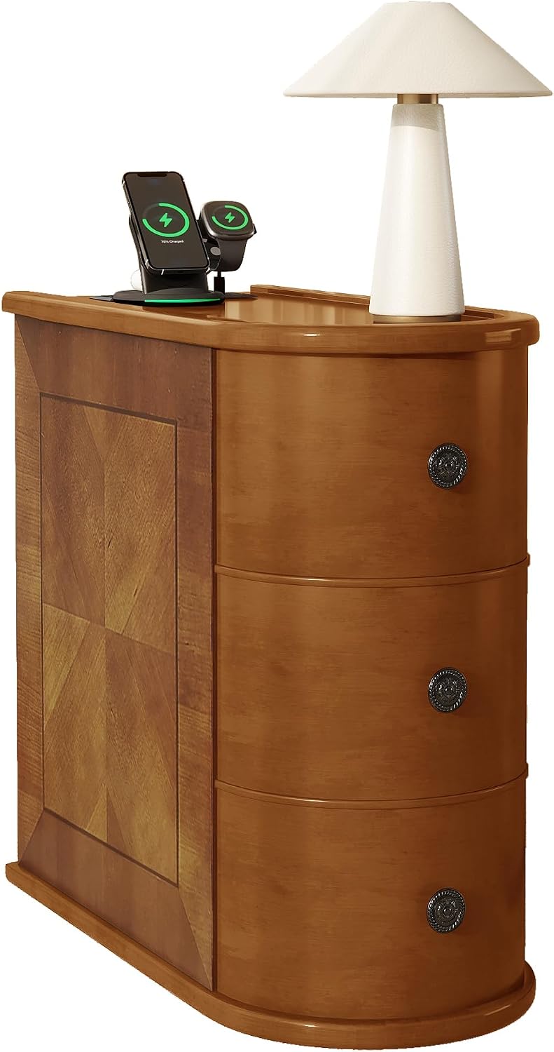 roomfitters 23.6" End Table, Charging Station and Drawers with Wooden Fr...