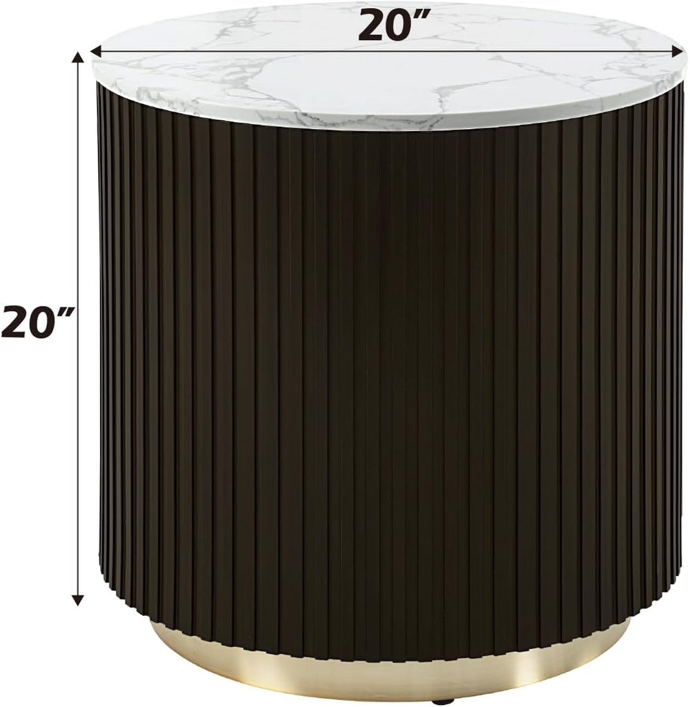 Acme Clayten Wood & Artificial Marble End Table in White & Espresso
