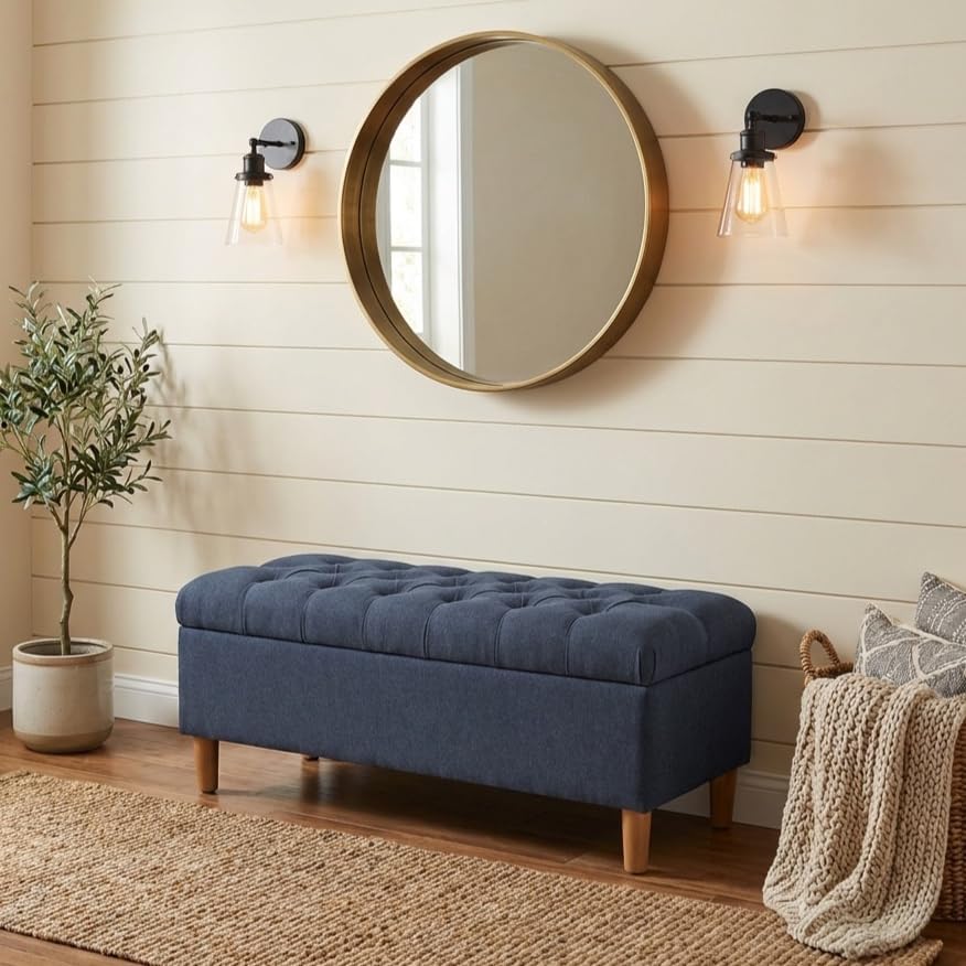 Homepop Home Decor | Tufted Ainsley Button Storage Ottoman Bench with Hinged ...