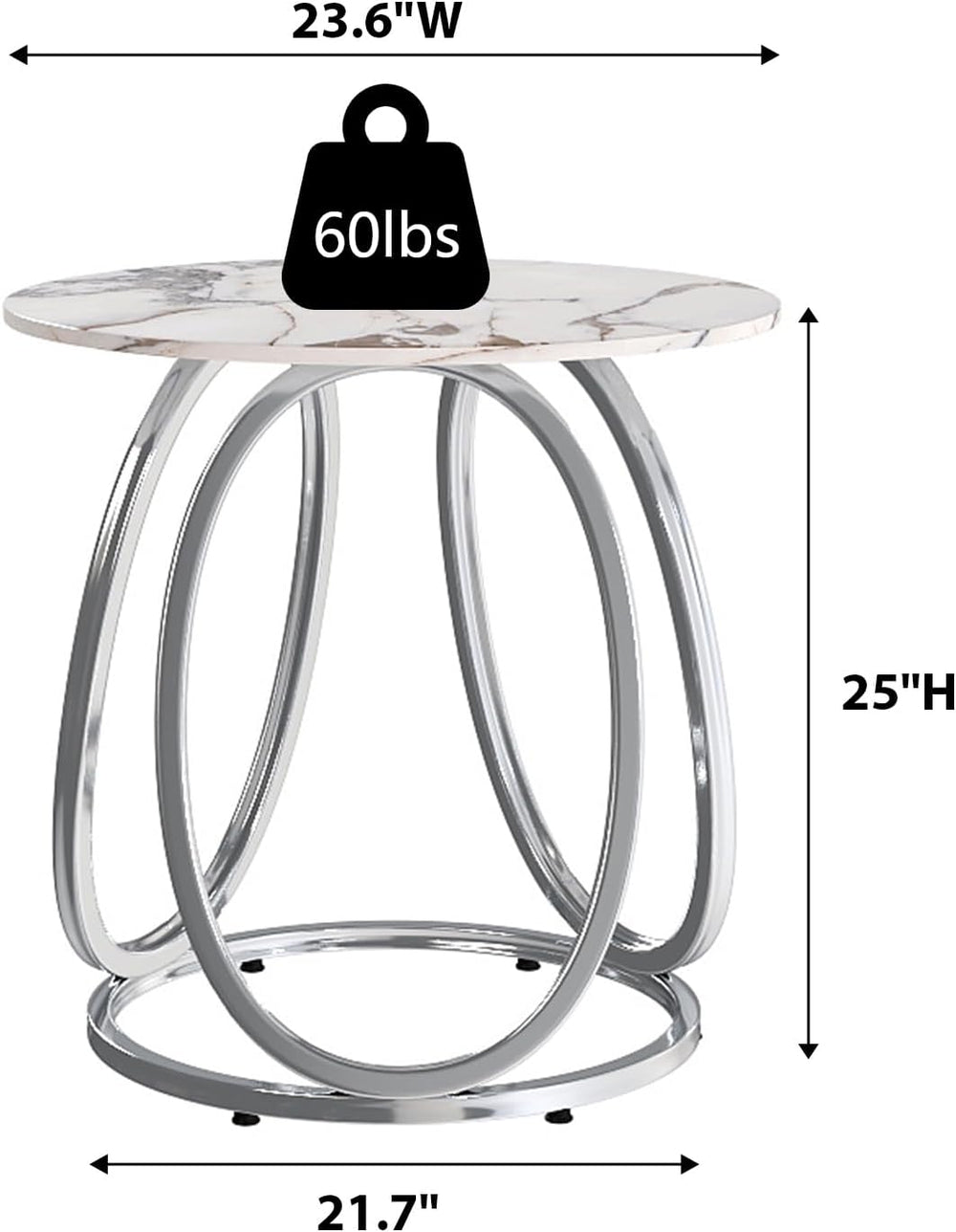 O&K FURNITURE Silver Side Table Living Room, Round End Table with Metal F...