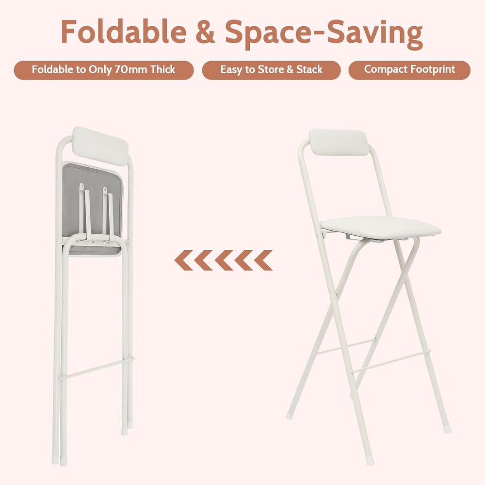 2PCS Folding Bar Stool with Backrest, 29.53in Tall Folding Chair Counter Heig...