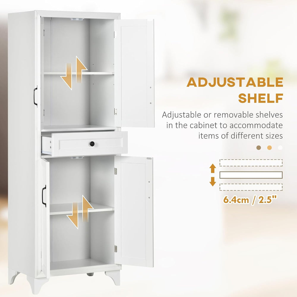 HOMCOM 67" Tall Freestanding Kitchen Pantry Cabinet, 4-Door Storage Cabi...