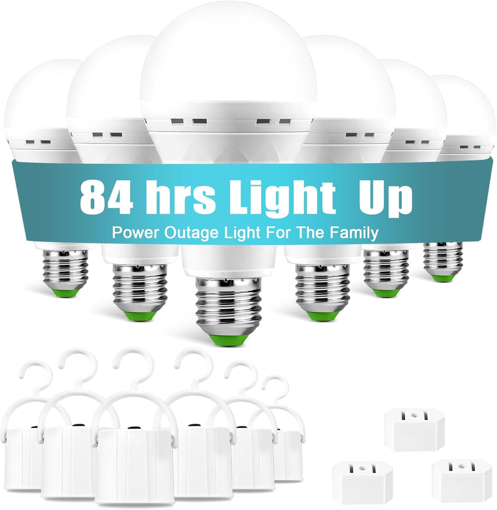 6 Pack Rechargeable Emergency Light Bulbs, Battery Powered Bulb
