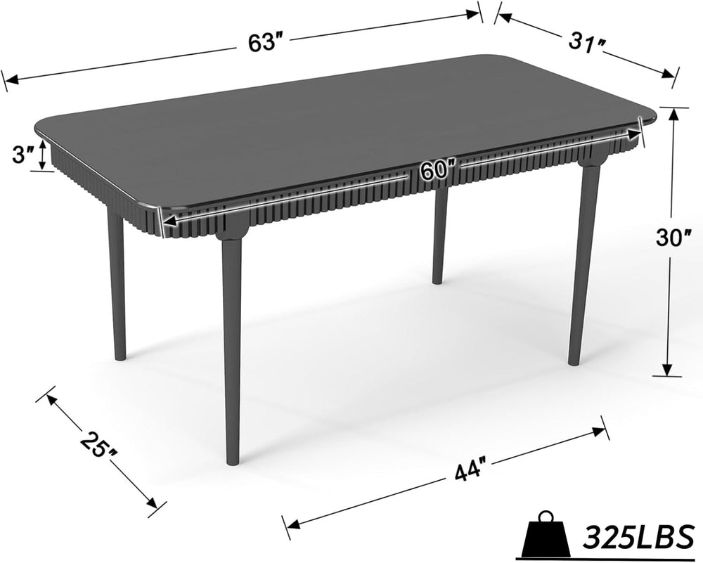 LukeAlon 63-inch Solid Wood Dining Table for 4-6, Mid-Century Modern Kitchen ...