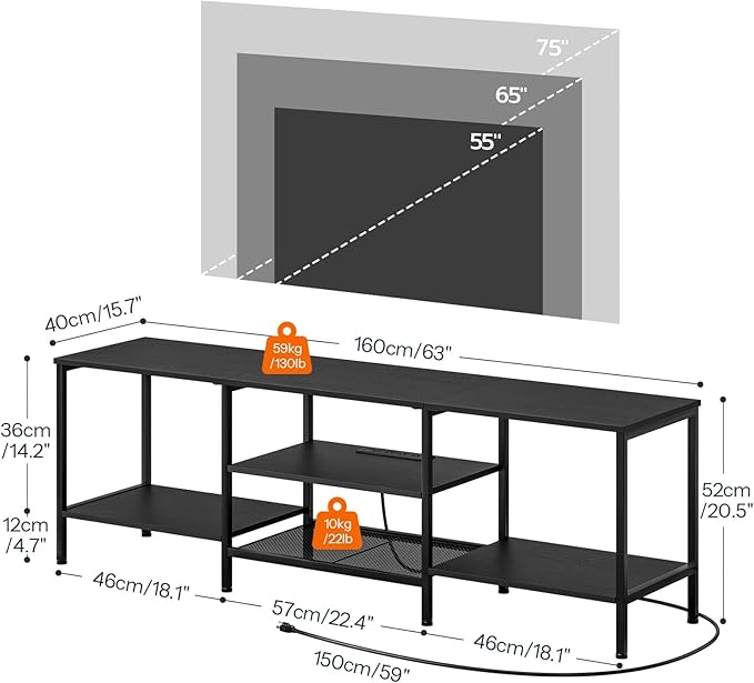 HOOBRO TV Stand with Power Outlets to 75 Inches, TV Console Table with Open S...