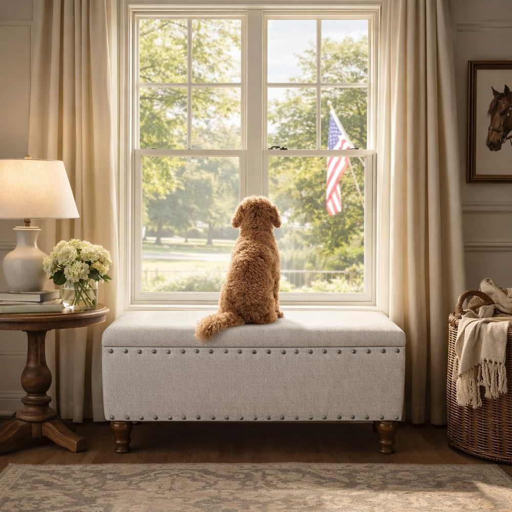 Homepop Home Decor | Upholstered Bench with Nailhead Trim | Large Ottoman wit...