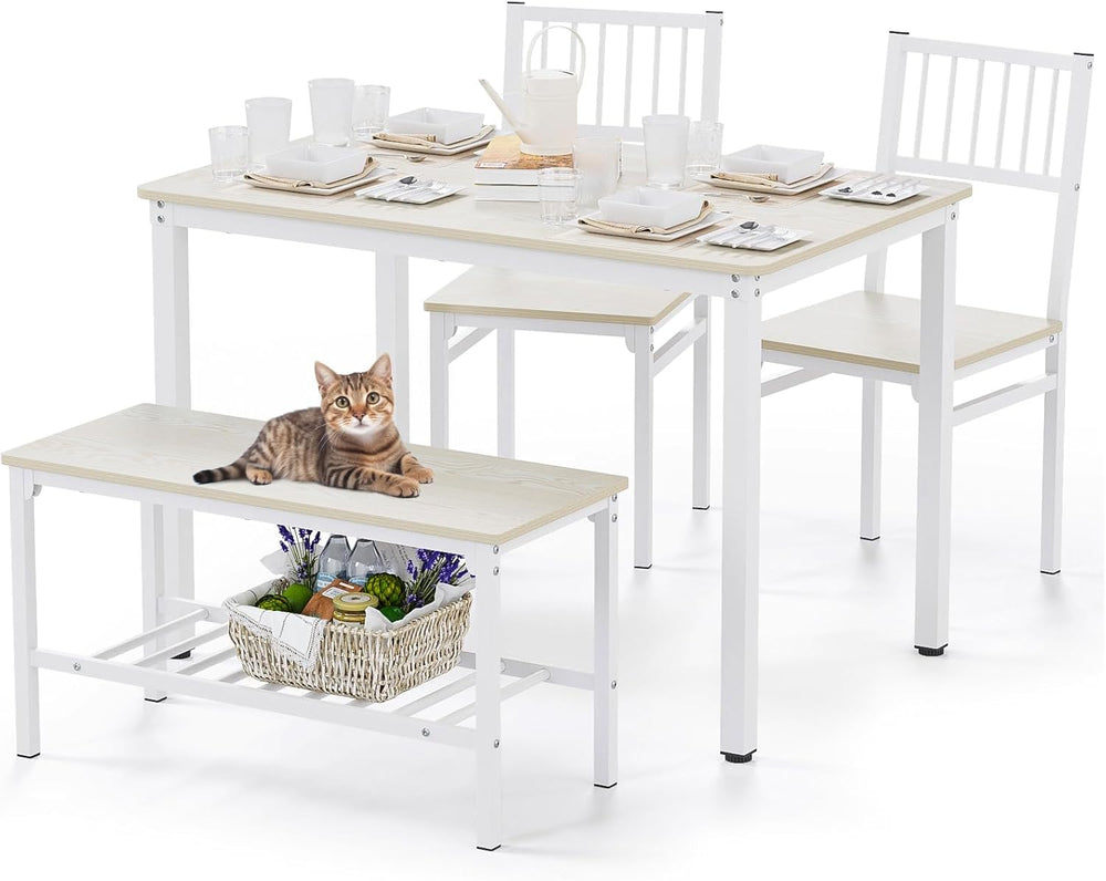 Teraves Dining Table Set for 4, Kitchen Table and 2 Chairs with Bench