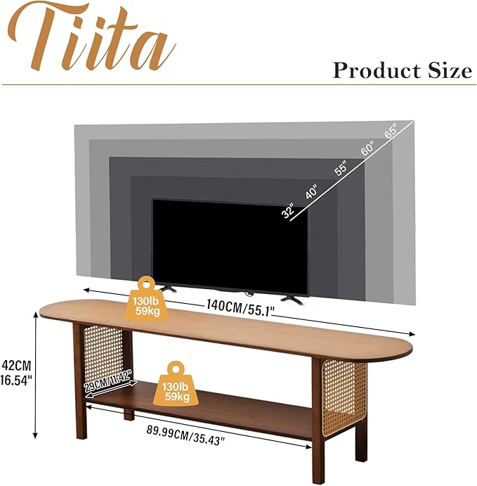 Tiita TV Stand with Storage for TVs up to 65'', Bamboo TV Console Ent...