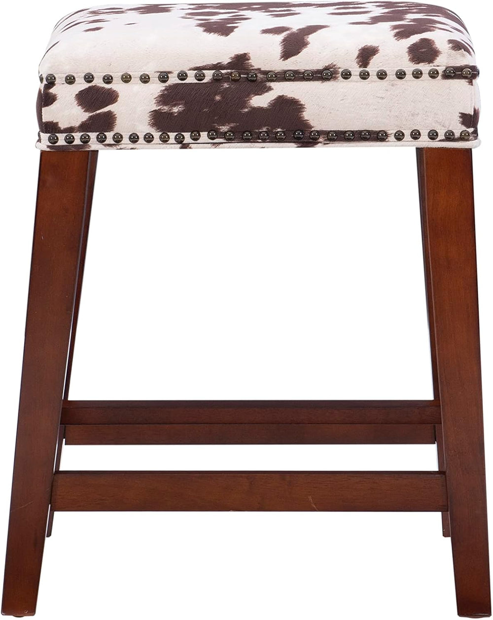 Linon Harlow Brown Cow Print Backless 24 Inch Seat Height Counter Stool