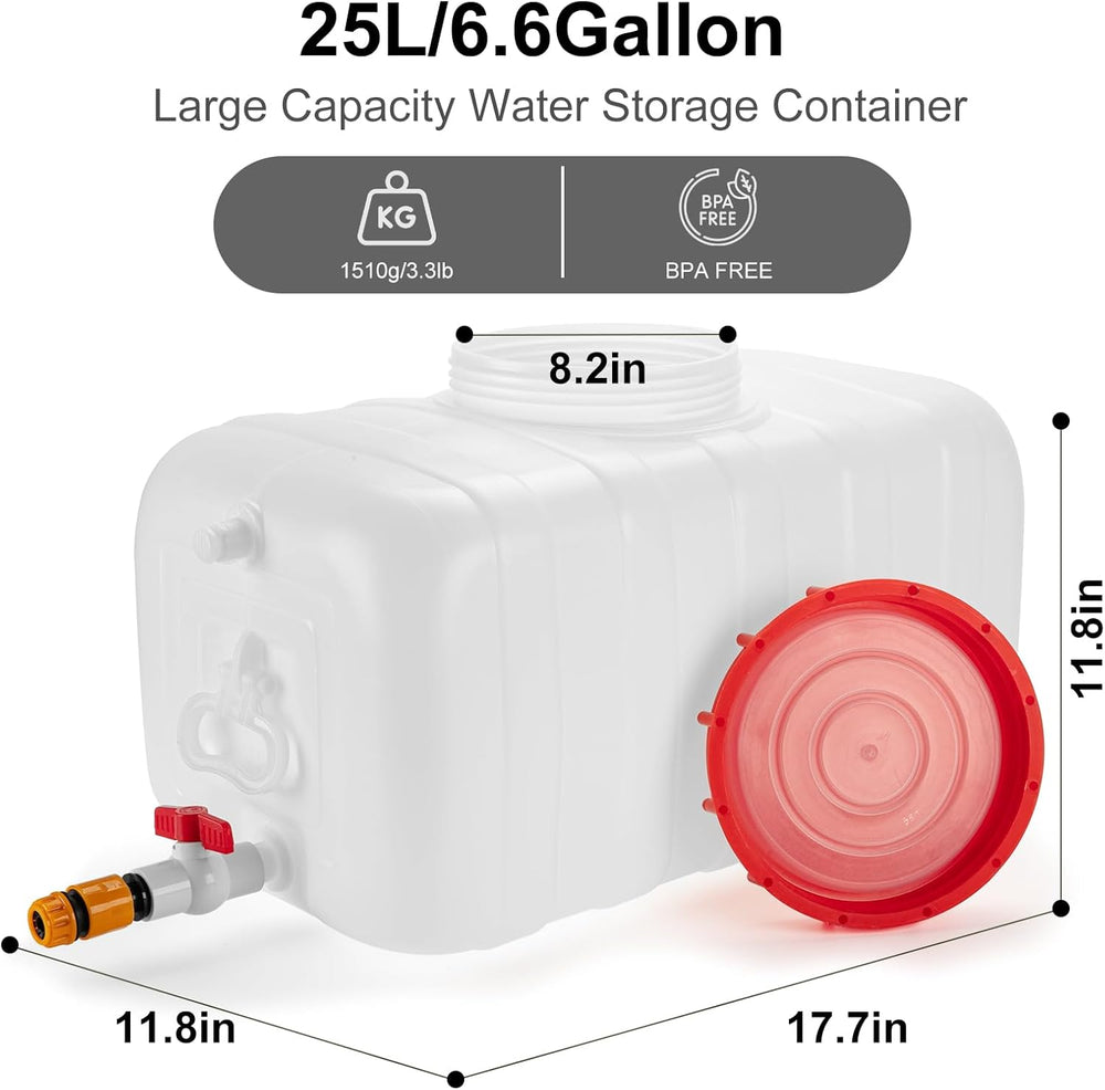 Water Storage Container for Camping, 6.6 Gallon Water Tank with Faucet, Porta...