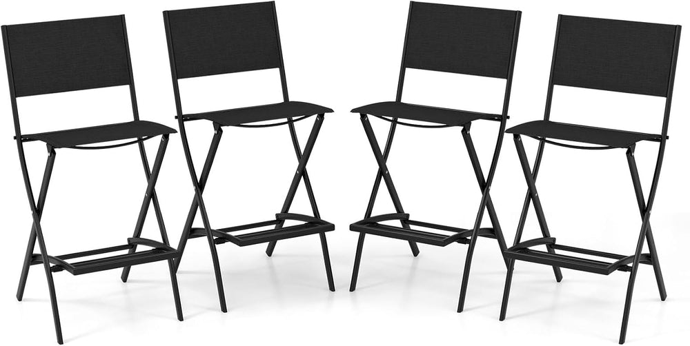 COSTWAY Outdoor Patio Folding Bar Chair Set of 4 with Metal Frame, Footrest
