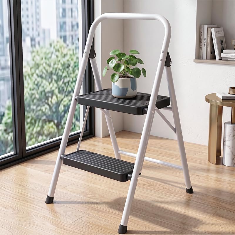 2 Step Stool Folding &Anti-Slip Pedals Lightweight Steel Ladder for House...