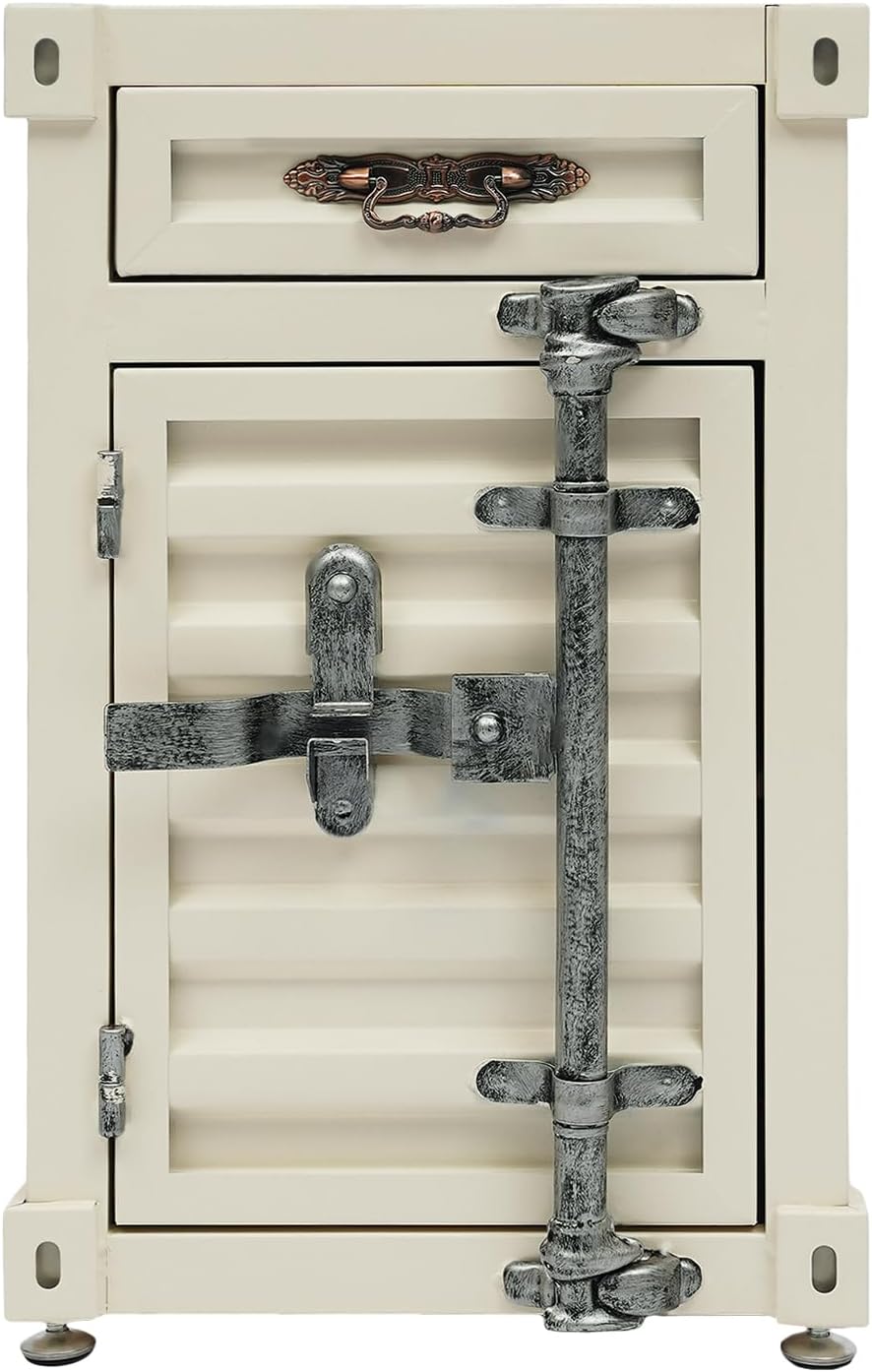 Industrial Wind Bedside Table, Container Style Locker Wrought, Iron Container...
