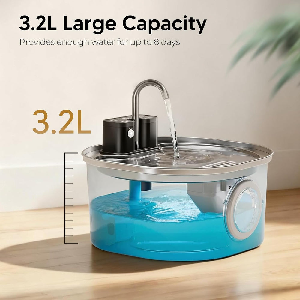Voluas Stainless Steel Cat Water Fountain, Wireless, 108oz/3.2L, 1 Filter