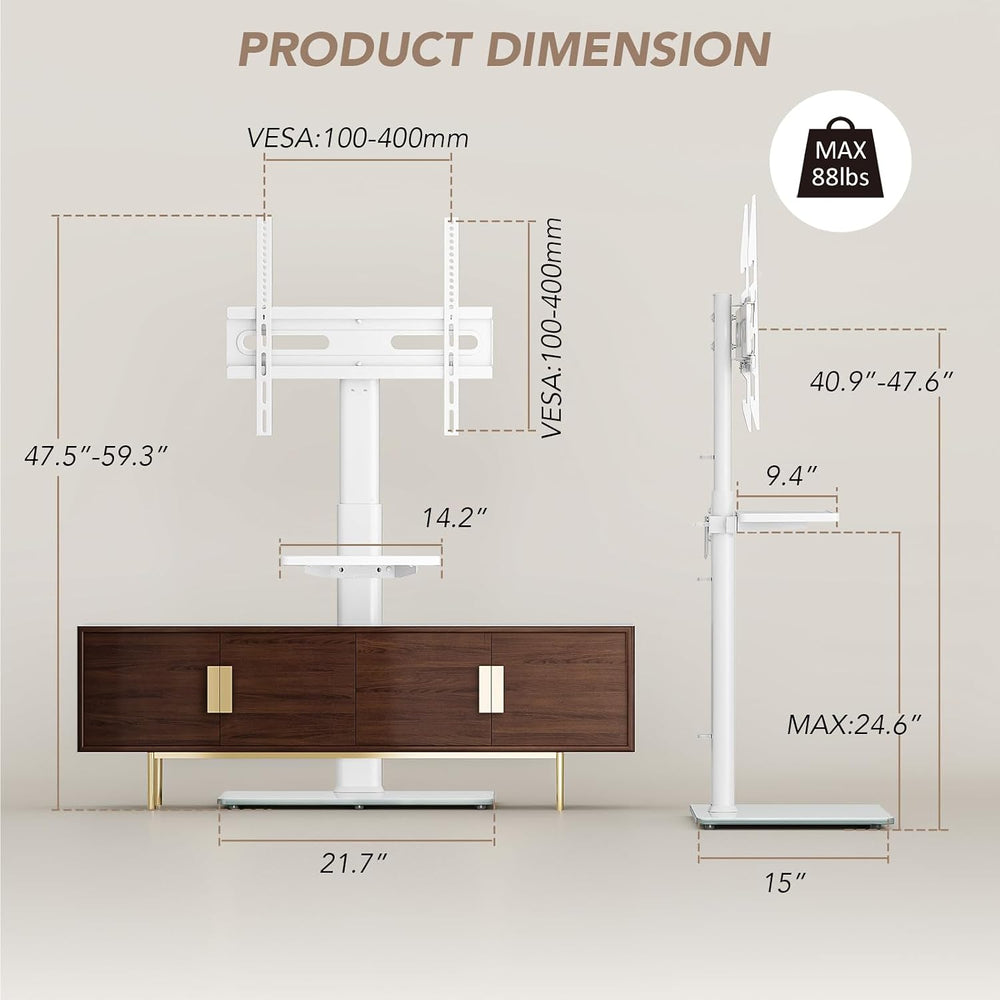 AX WABER Universal Floor TV Stand with Mount 70 Degree Swivel 9 Level Height ...