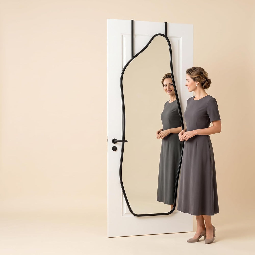 16" x 48" Irregular Dolphin Full Length Over Door Mirror Black