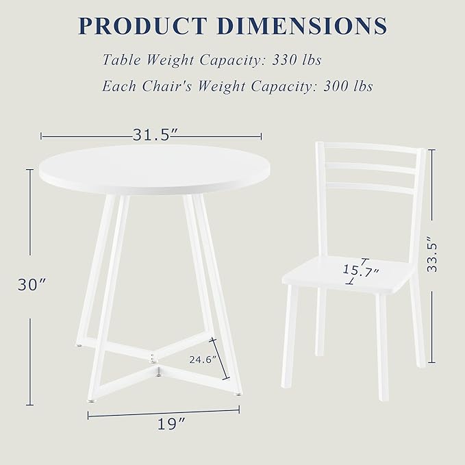 VECELO Small Round Dining Table Set for 2, Wood Tabletop with Strong Metal Fr...