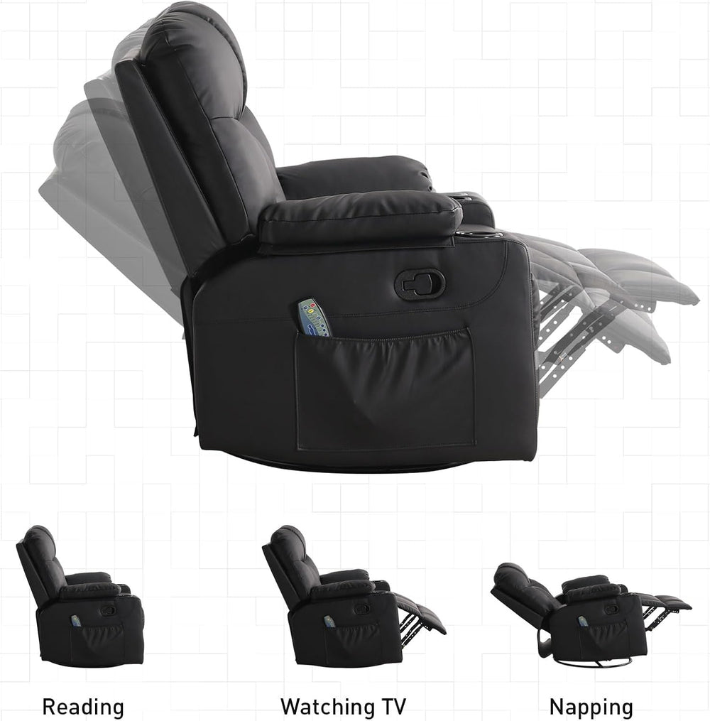 Bonzy Home Oversized Swivel Rocker Recliner, Rocking Recliner Chair, Black