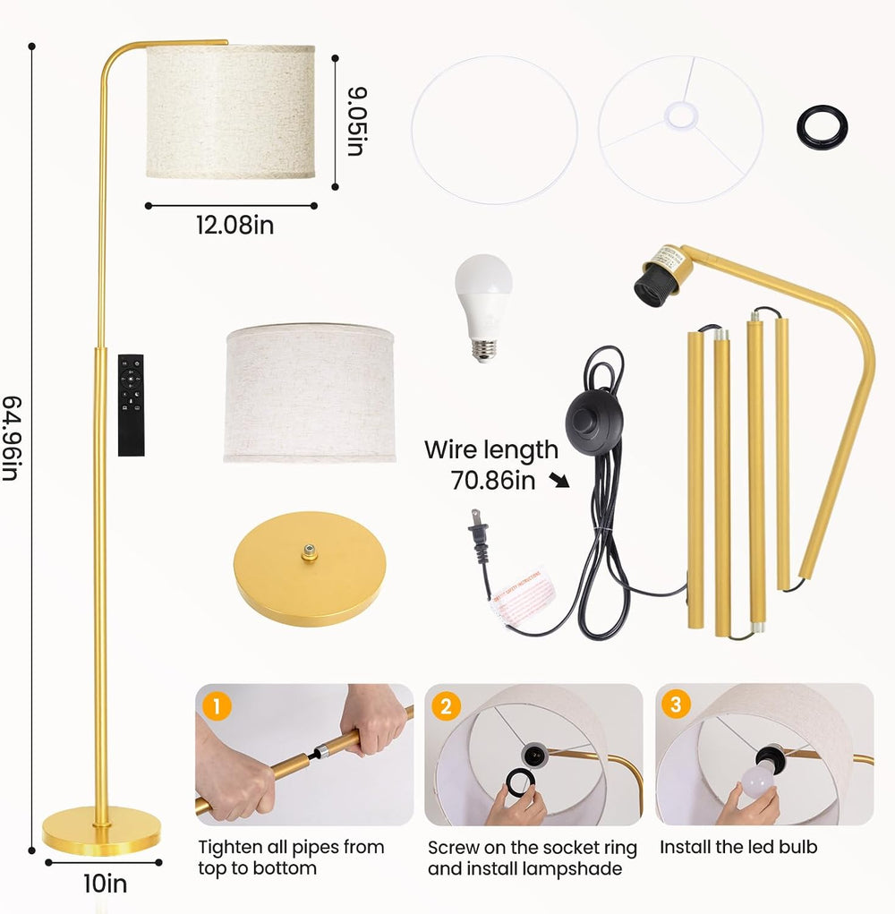 Arc Floor Lamp with Remote and Dimmable Gold Floor lamps for Living Room