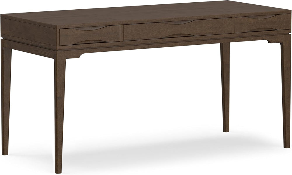 SIMPLIHOME Harper 60" Wide Solid Wood Writing Desk in Walnut Brown