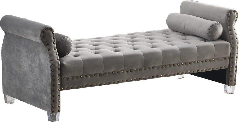 LMZ Mathias 71-inch Rolled Arm Velvet Button Tufted Upholstered Bench for Bed...