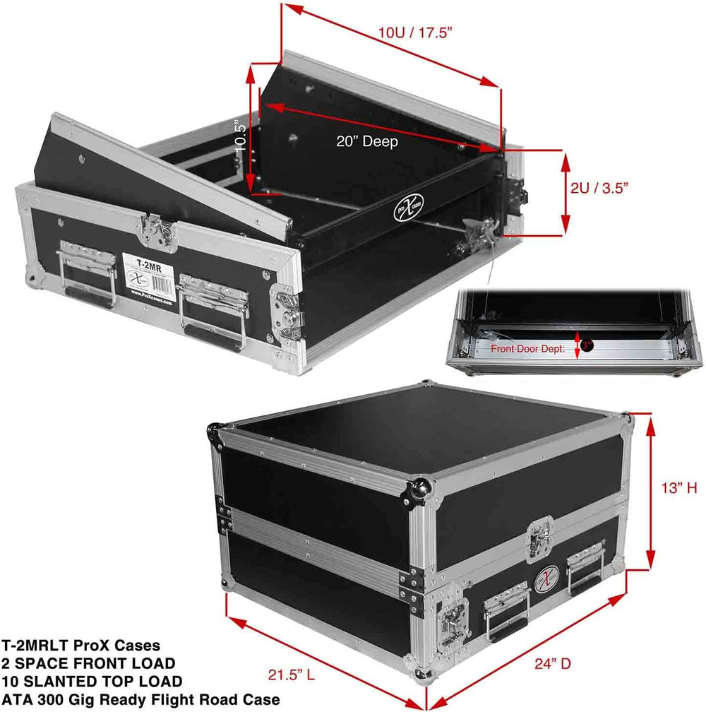 ProX Cases T-2MRLT 2U Rack x 10U Top Mixer DJ Combo Flight Case with Laptop S...