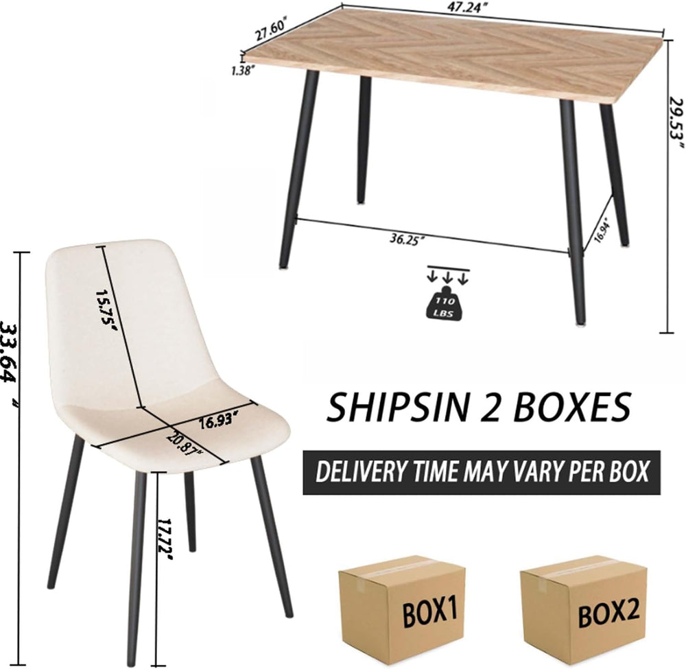 Small Dining Table Set for 4, Modern Dining Table and Chairs Set with 4 Fabri...