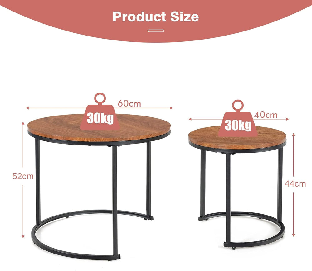 CASART Set of 2 Nesting Tables, Stacking Sofa Side Tables, Wooden Top & S...