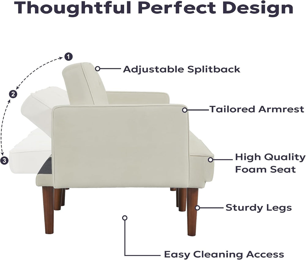 Furnify 71" Velvet Futon Sofa Bed, Versatile Loveseat Couch, Sleeper Sof...