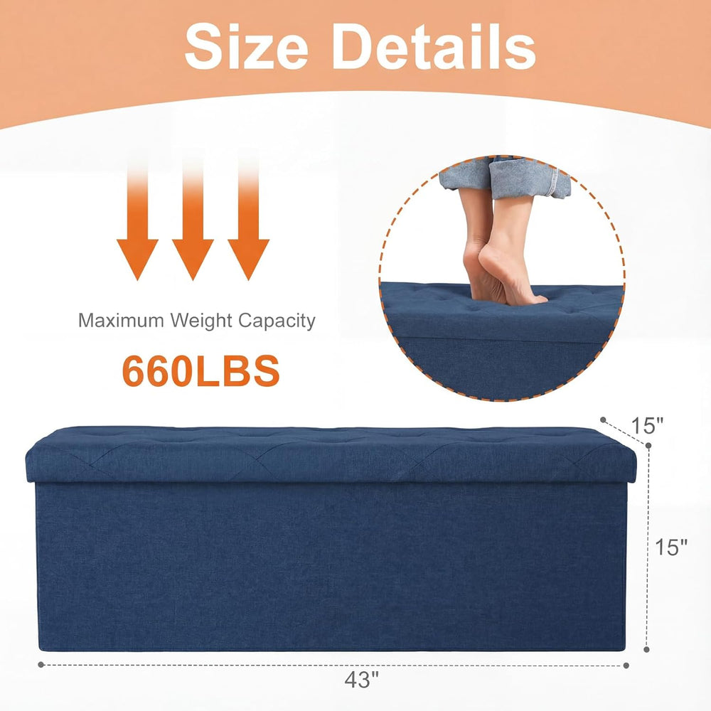 Sweetcrispy 43 Inch Folding Storage Ottoman Bench, Ottoman with Storage | Lar...