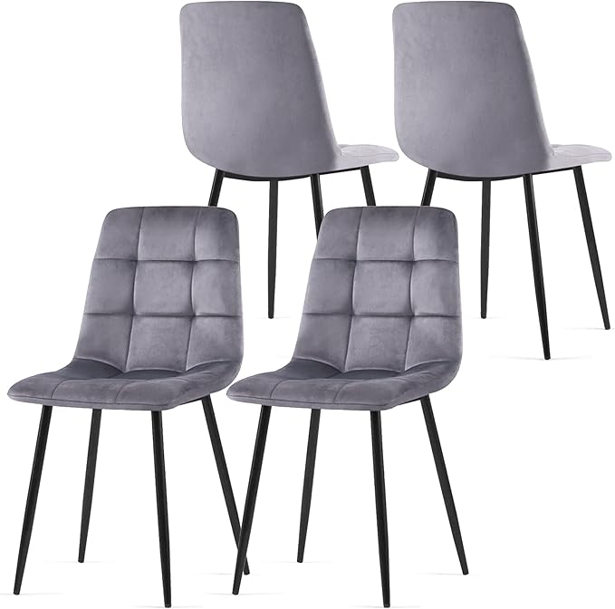 Velvet Dining Chairs Set of 4 - Grey Dining Room Chairs with Metal Legs Ideal...